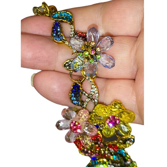 Gold Tone Multi-Color Czech Tropical Bib Necklace 16 plus 3 inch extender - Picture 7 of 7